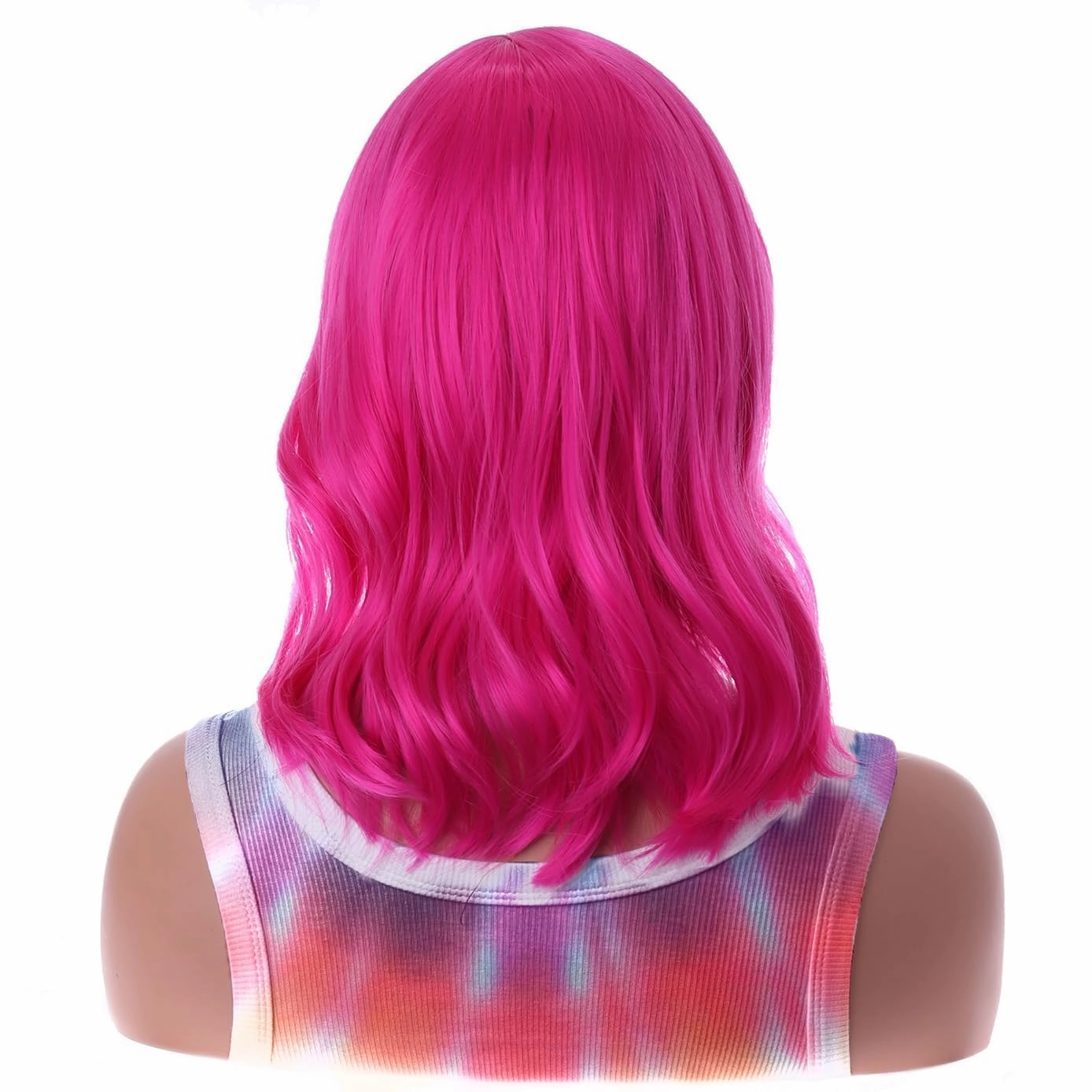 BERON Pink Womens Wig Short Curly Wavy Bob Hair Wig for Girls Side Part Hot Pink Heat Resistant Synthetic Wigs for Party Cosplay or Daily Use Wig