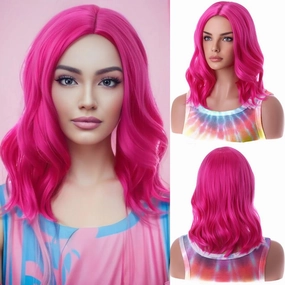 BERON Pink Womens Wig Short Curly Wavy Bob Hair Wig for Girls Side Part Hot Pink Heat Resistant Synthetic Wigs for Party Cosplay or Daily Use Wig