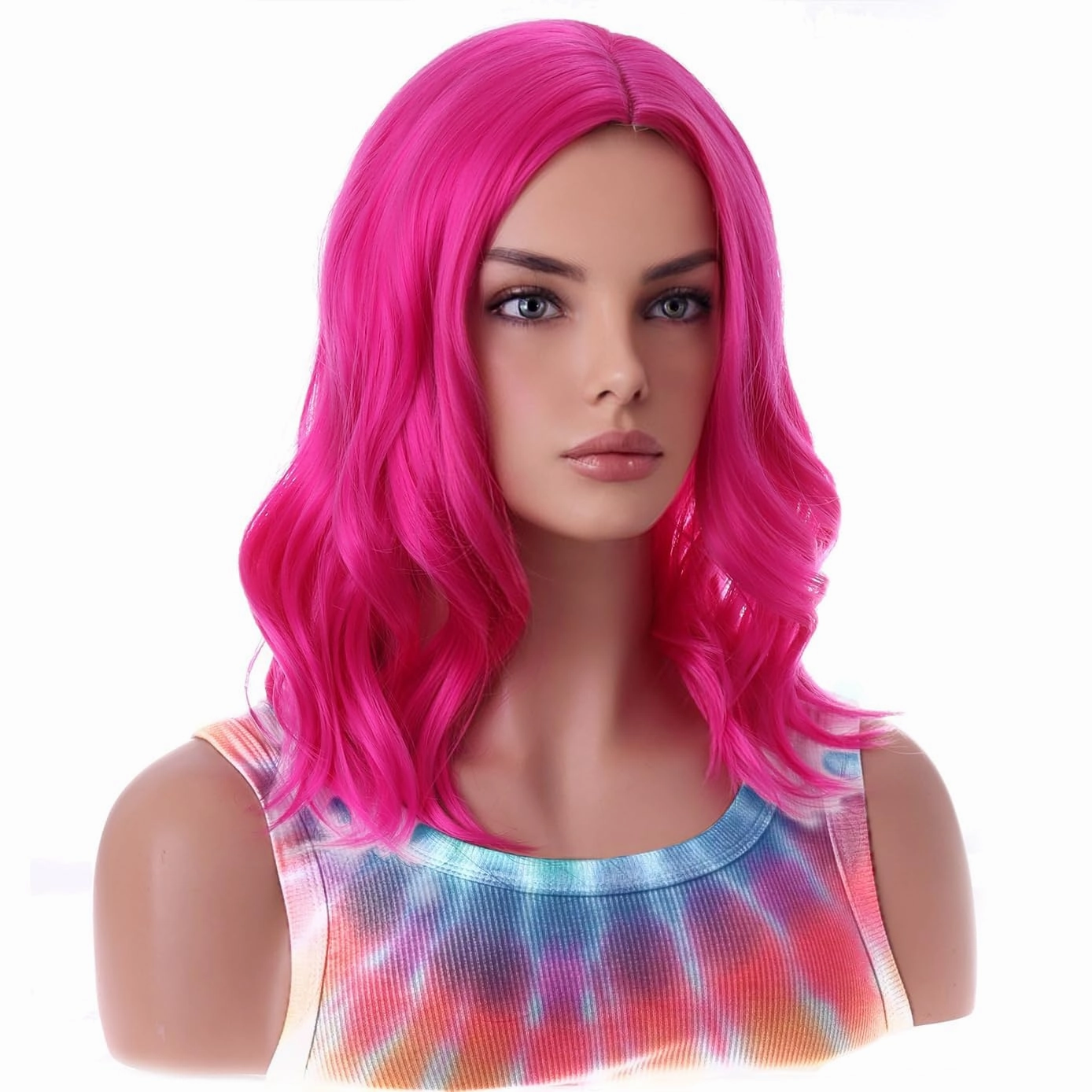 BERON Pink Womens Wig Short Curly Wavy Bob Hair Wig for Girls Side Part Hot Pink Heat Resistant Synthetic Wigs for Party Cosplay or Daily Use Wig