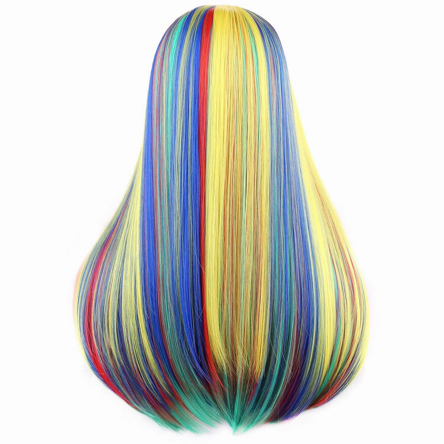 BERON Rainbow Long Straight Wig for Women Girls Costume Colorful Body Middle Part Mulit Color Heat Resistant Synthetic Wigs Cosplay Party or Daily