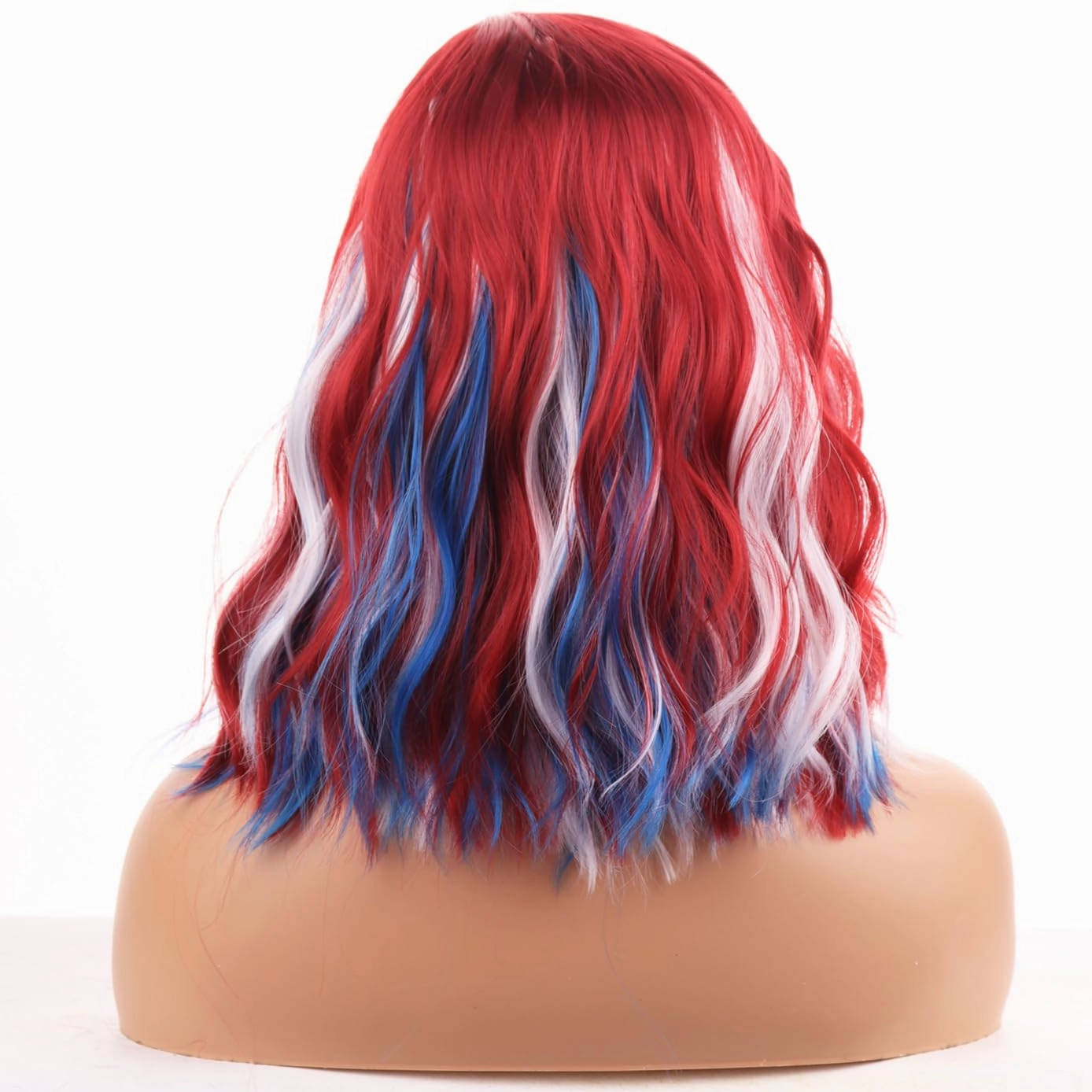 BERON Red White and Blue Wigs for Women Fourth of July Costume Cosplay Wig Short Curly Wavy Multi-color Girls Hair Wigs