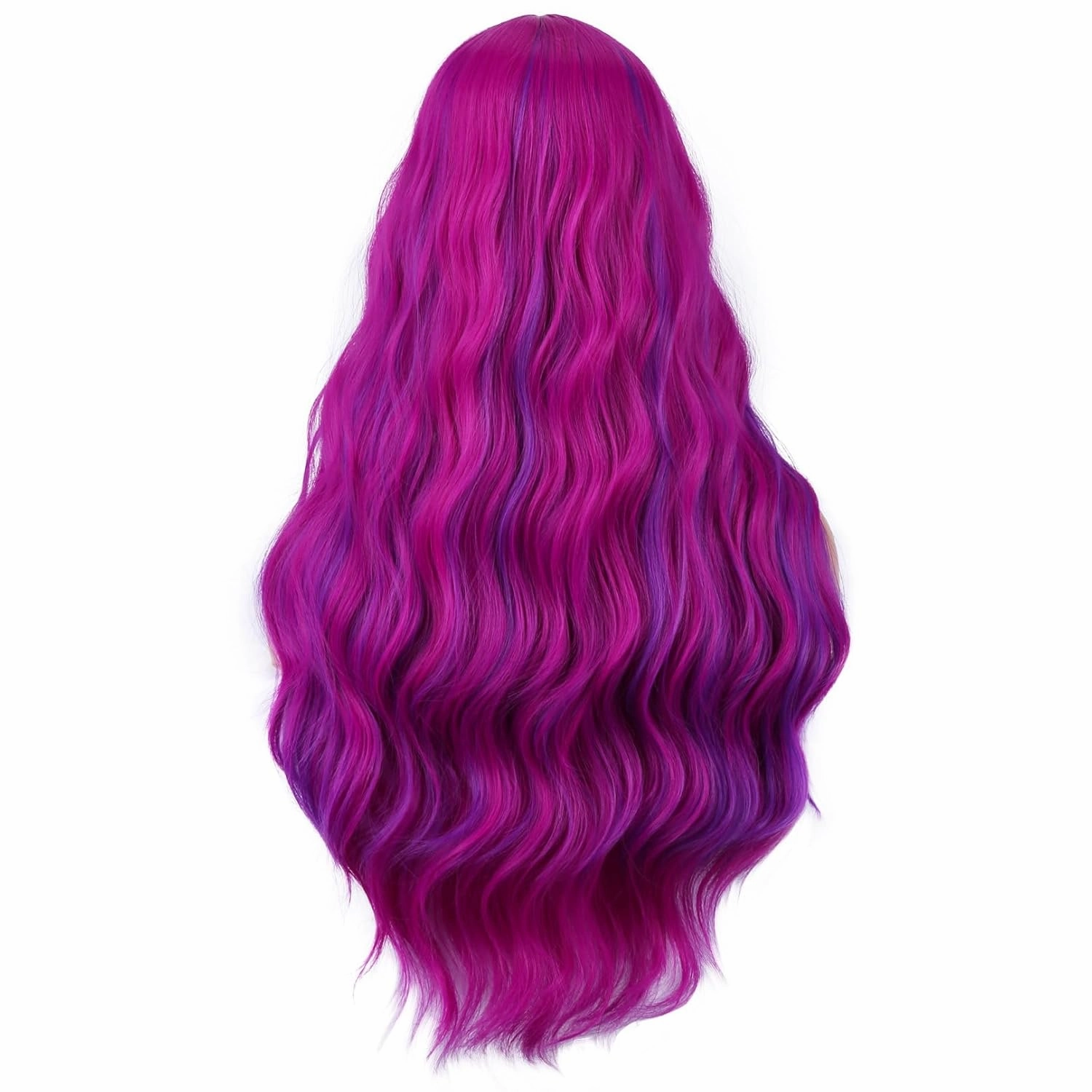 BERON Rose and Purple Long Wigs Curly Wavy Women Pastel Wigs with Bangs Hot Pink Color Heat Resistant Synthetic for Cosplay or Daily Wigs Wig Cap Included