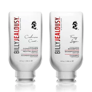 Billy Jealousy Men's Hair Care Bundle: Fuzzy Logic Shampoo (8 oz)   Cashmere Coat Conditioner (8 oz), Strengthens, Adds Volume, Promotes Growth, Hydrates & Reduces Thinning
