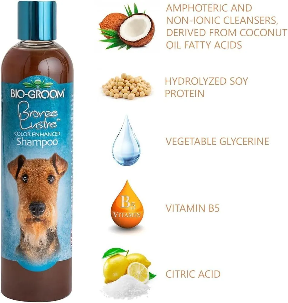 Bio-Groom Bronze Lustre Dog Shampoo - Color Enhancing Pet Shampoo, Dog Bathing Supplies, Puppy Wash, Dog Grooming Supplies, Cruelty-Free, Made in USA, Coat Brightener Shampoo -12 fl oz 1-Pack