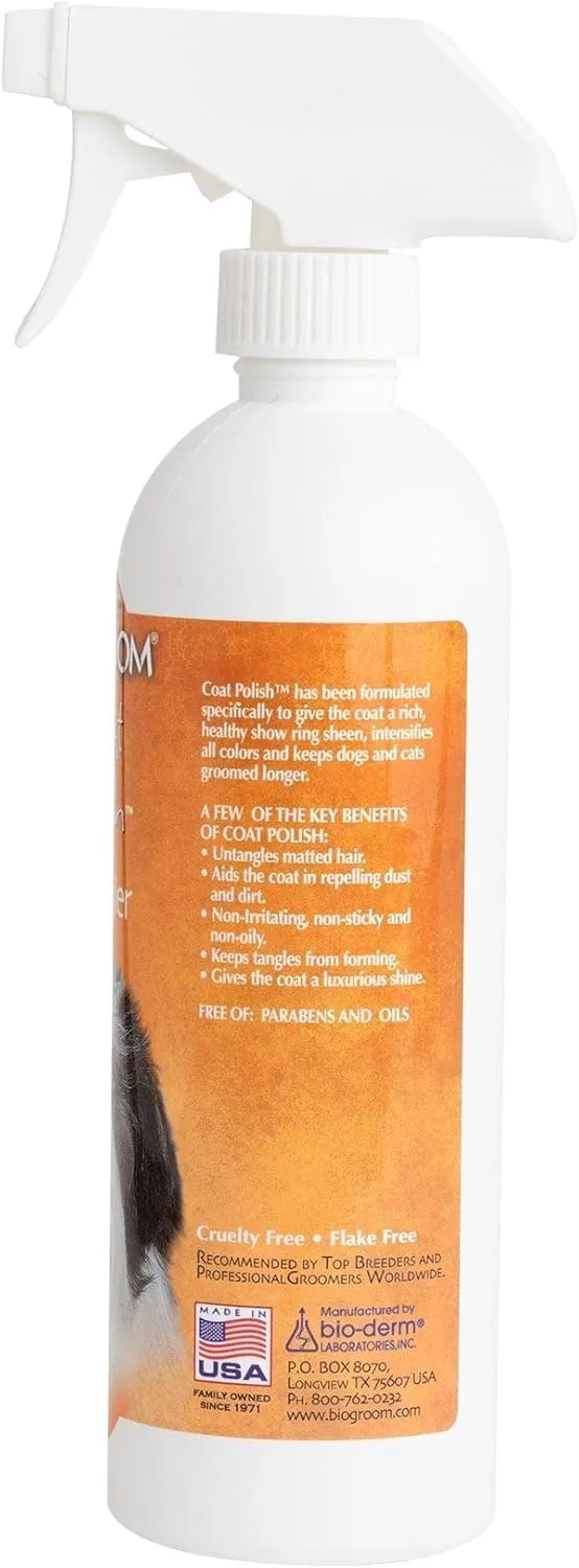 Bio-Groom Coat Polish Dog Spray – Scented Dog Bathing Supplies, Puppy Wash, Cat & Dog Grooming Supplies for Sensitive Skin, Cruelty-Free, Made in USA, Tearless Dog Products – 16 fl oz 1-Pack