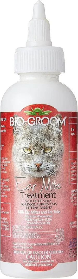 Bio-Groom Ear Mite Treatment - Dog Ear Infection Treatment, Cruelty-Free, Made in USA, Dog Ear Drops, Gentle Wax Remover, Ear Cleaner for Dogs and Cats - 4 fl oz 1-Pack
