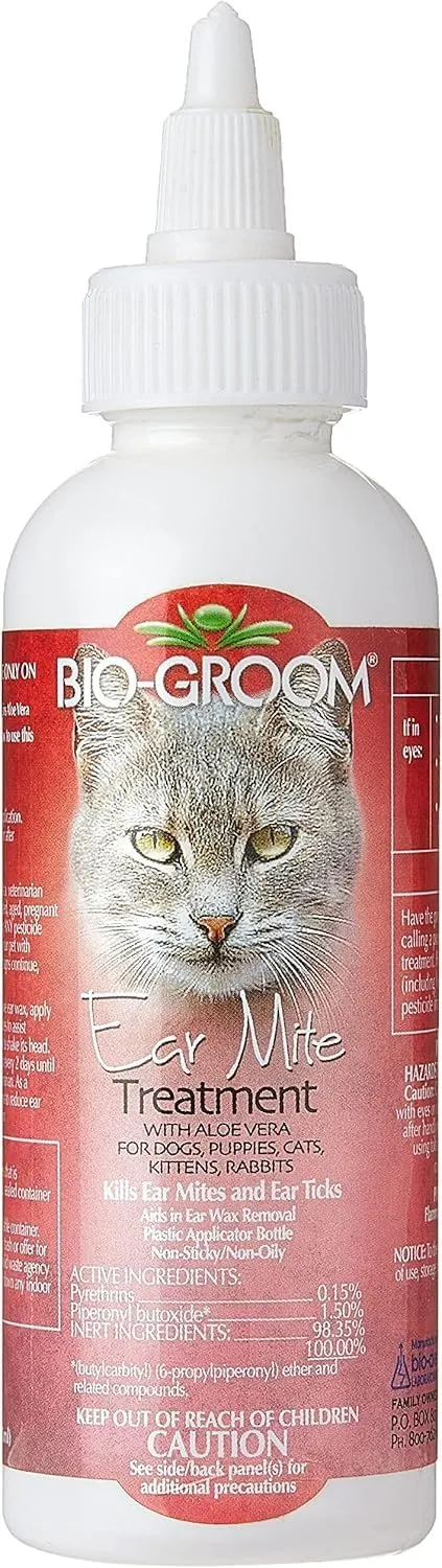 Bio-Groom Ear Mite Treatment - Dog Ear Infection Treatment, Cruelty-Free, Made in USA, Dog Ear Drops, Gentle Wax Remover, Ear Cleaner for Dogs and Cats - 4 fl oz 1-Pack