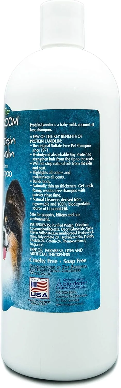 Bio-Groom Protein Lanolin Dog Shampoo - Tear-Free Pet Shampoo, Dog Bathing Supplies, Puppy Wash, Cat & Dog Grooming Supplies, Cruelty-Free, Made in USA, Tearless Dog Products - 32 fl oz 1-Pack