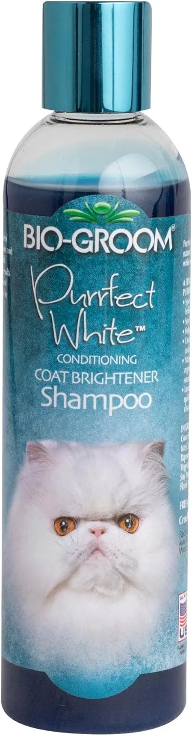 Bio-Groom Purrfect White Cat Shampoo – Color Enhancing Pet Shampoo, Cat Bathing Supplies, Kitten Wash, Cat Grooming Supplies, Cruelty-Free, Made in USA, Coat Brightener Shampoo – 8 fl oz 1-Pack