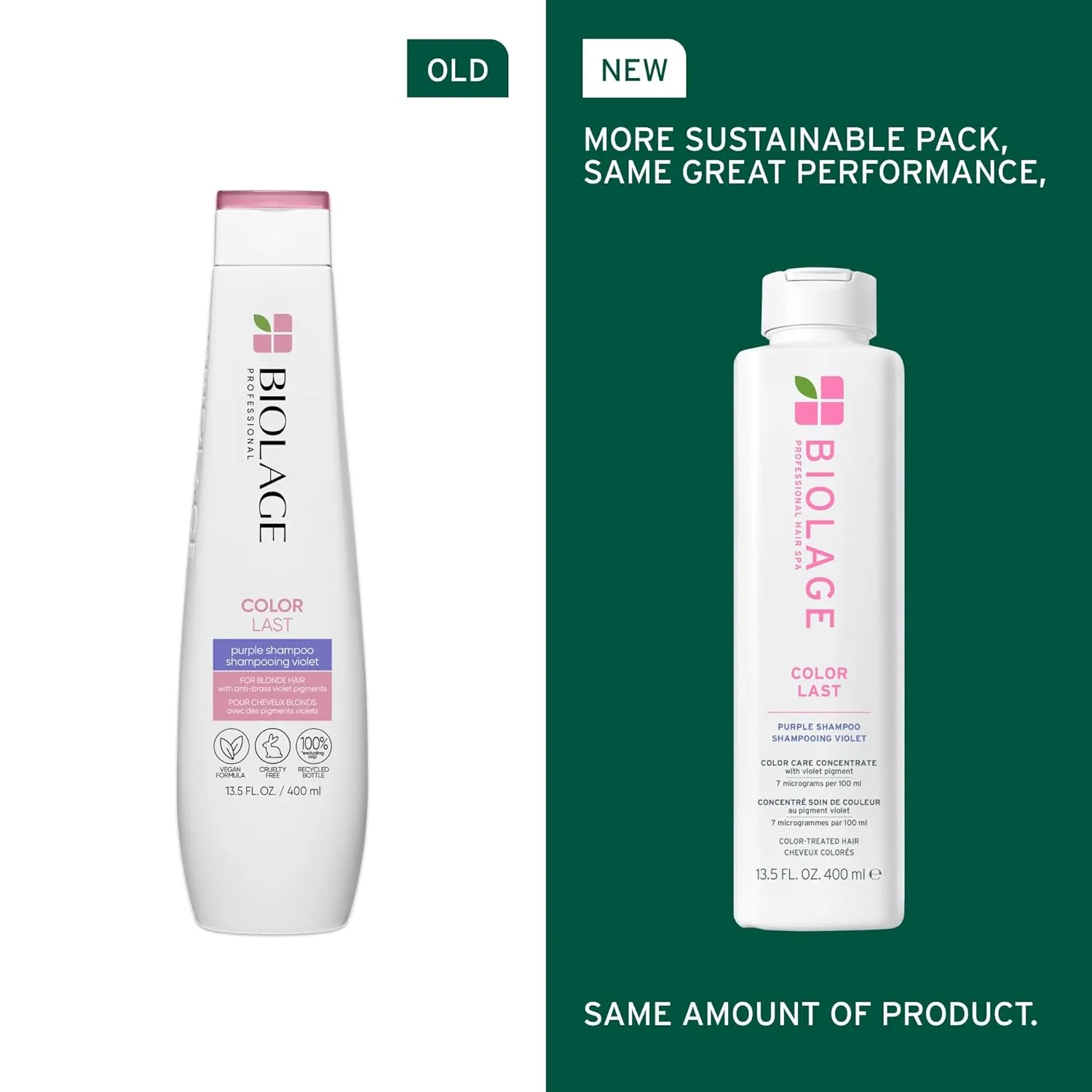Biolage Color Last Purple Shampoo - pH Balancing Shampoo for Color-Treated Blonde Hair, Neutralizes Brass & Unwanted Warm Tones, Violet Pigments, Vegan, Paraben-Free, Packaging May Vary