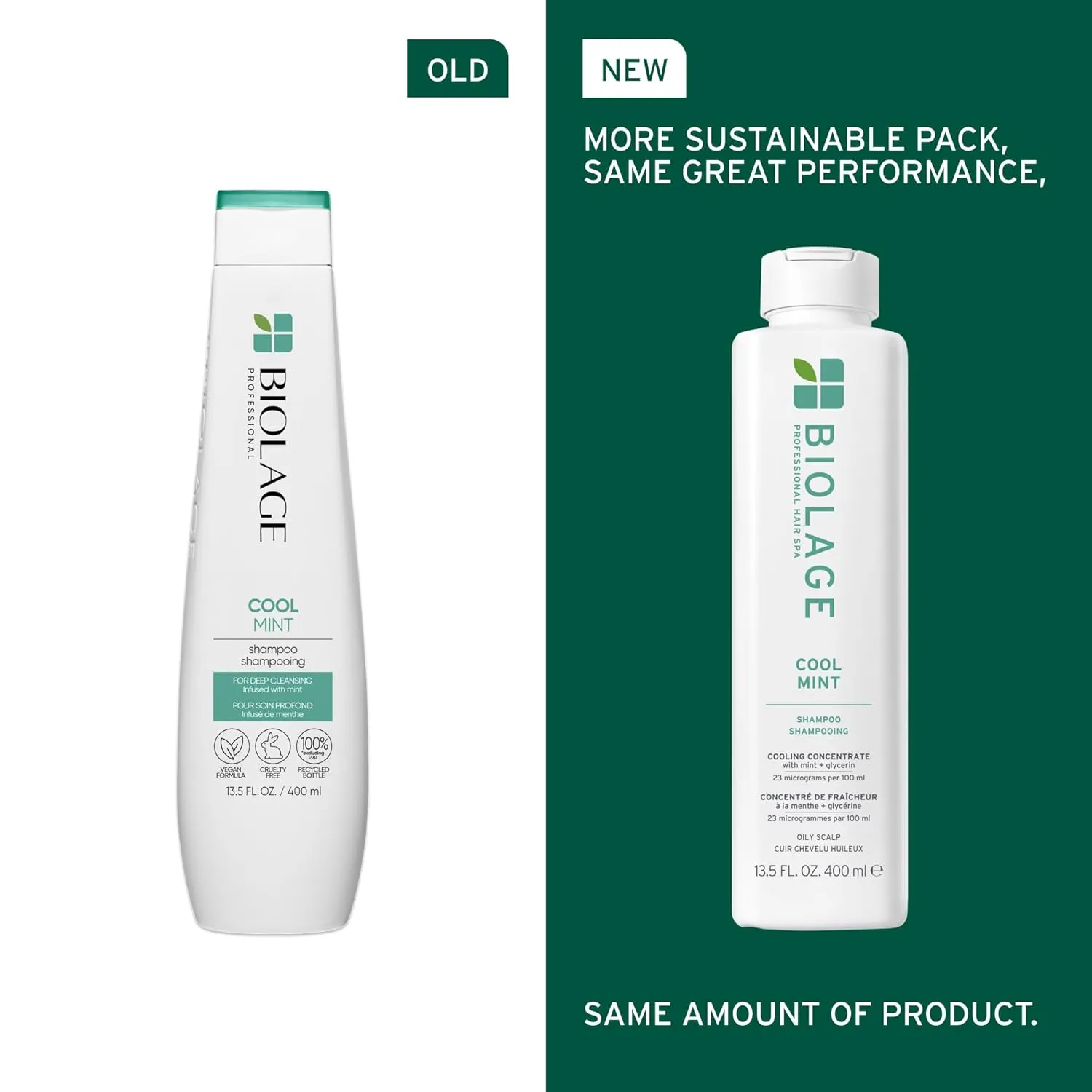 Biolage Cool Mint Shampoo - Balancing Shampoo for Oily Scalp, Gently Cleanses, Refreshes & Helps Balance, Mint & Glycerin, Vegan & Paraben-Free, Packaging may vary