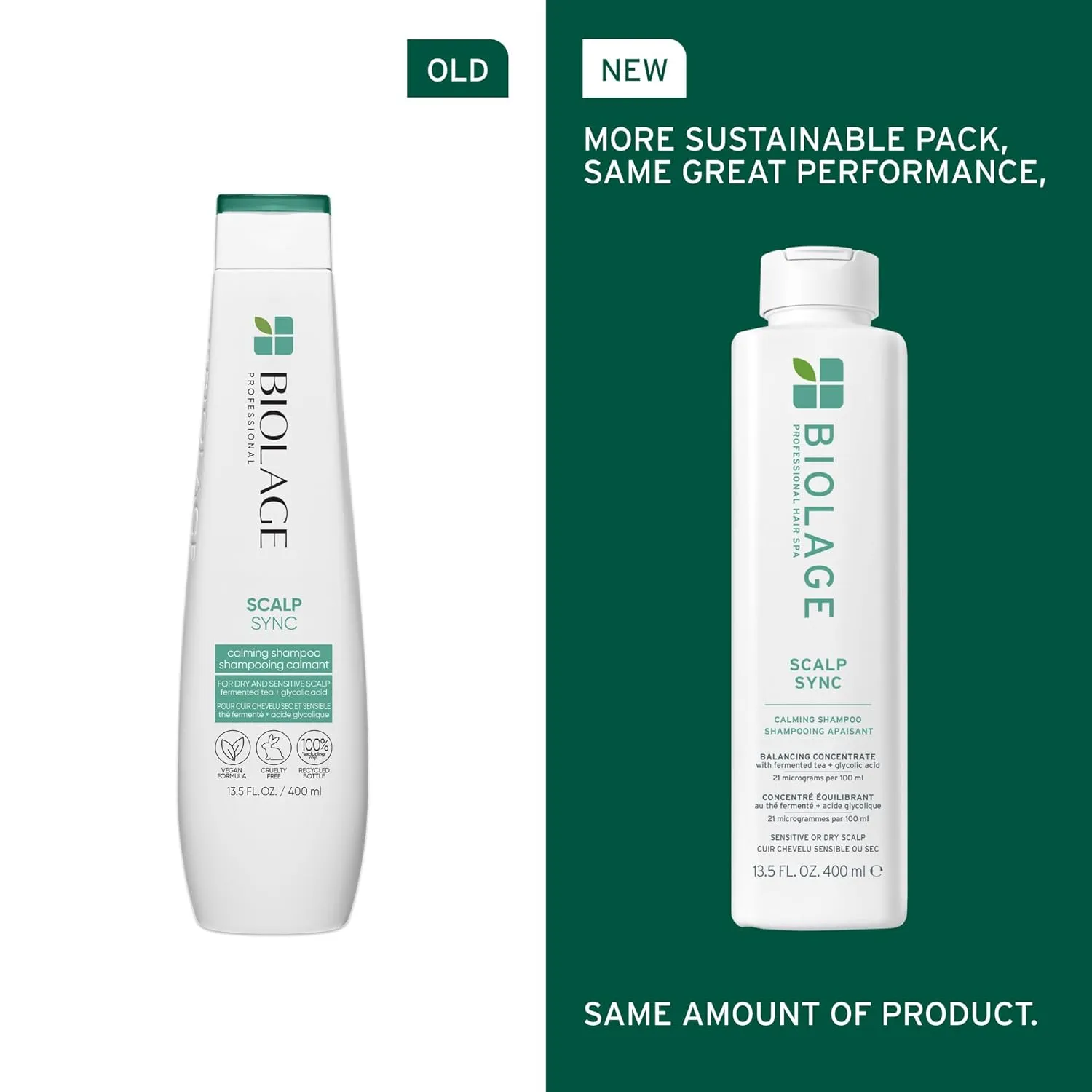 Biolage Scalp Sync Calming Shampoo - Gently Cleanses Dry & Sensitive Scalps, Hydrates & Soothes, Fermented Tea Blend & Glycolic Acid, Vegan & Paraben-Free, Packaging may vary