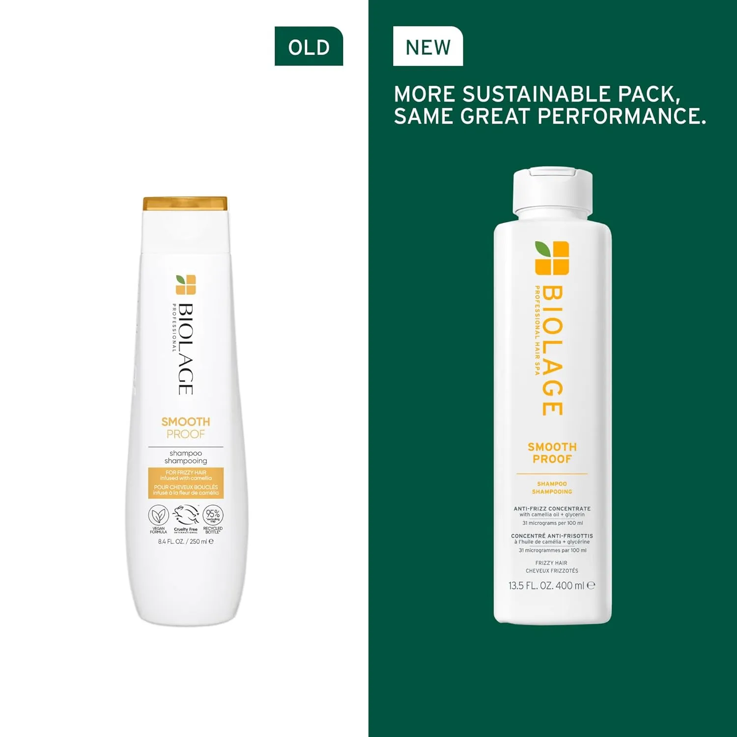 Biolage Smooth Proof Shampoo - Gently Cleanses, Nourishes & Tames Frizz, For Frizzy Hair, Infused with micro-dosed with Camellia Oil & Glycerin, Vegan & Paraben-Free, Packaging May Vary