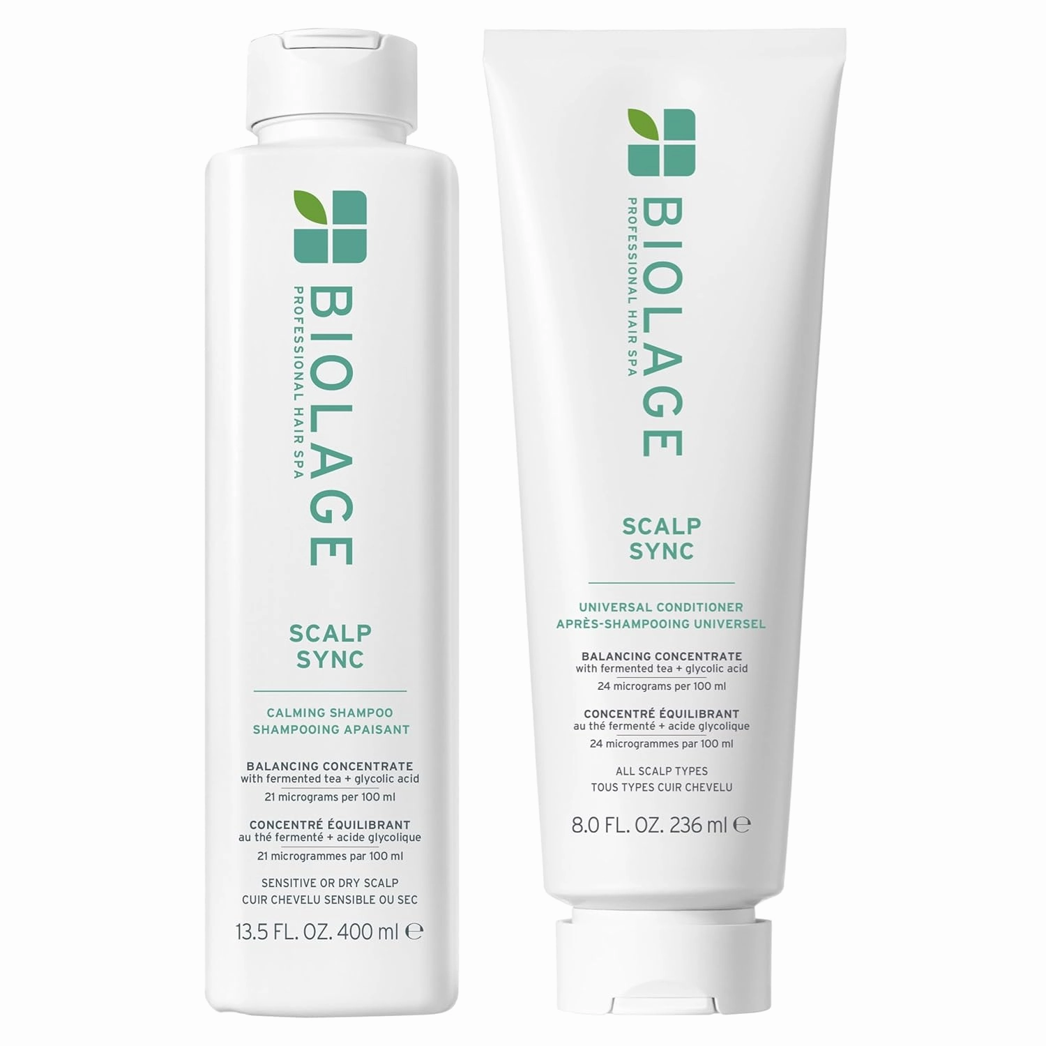 Biolage Scalp Sync Calming Shampoo and Universal Conditioner Set - Gently Cleanses Dry & Sensitive Scalps, Hydrates & Soothes, Fermented Tea Blend & Glycolic Acid, Vegan & Paraben-Free
