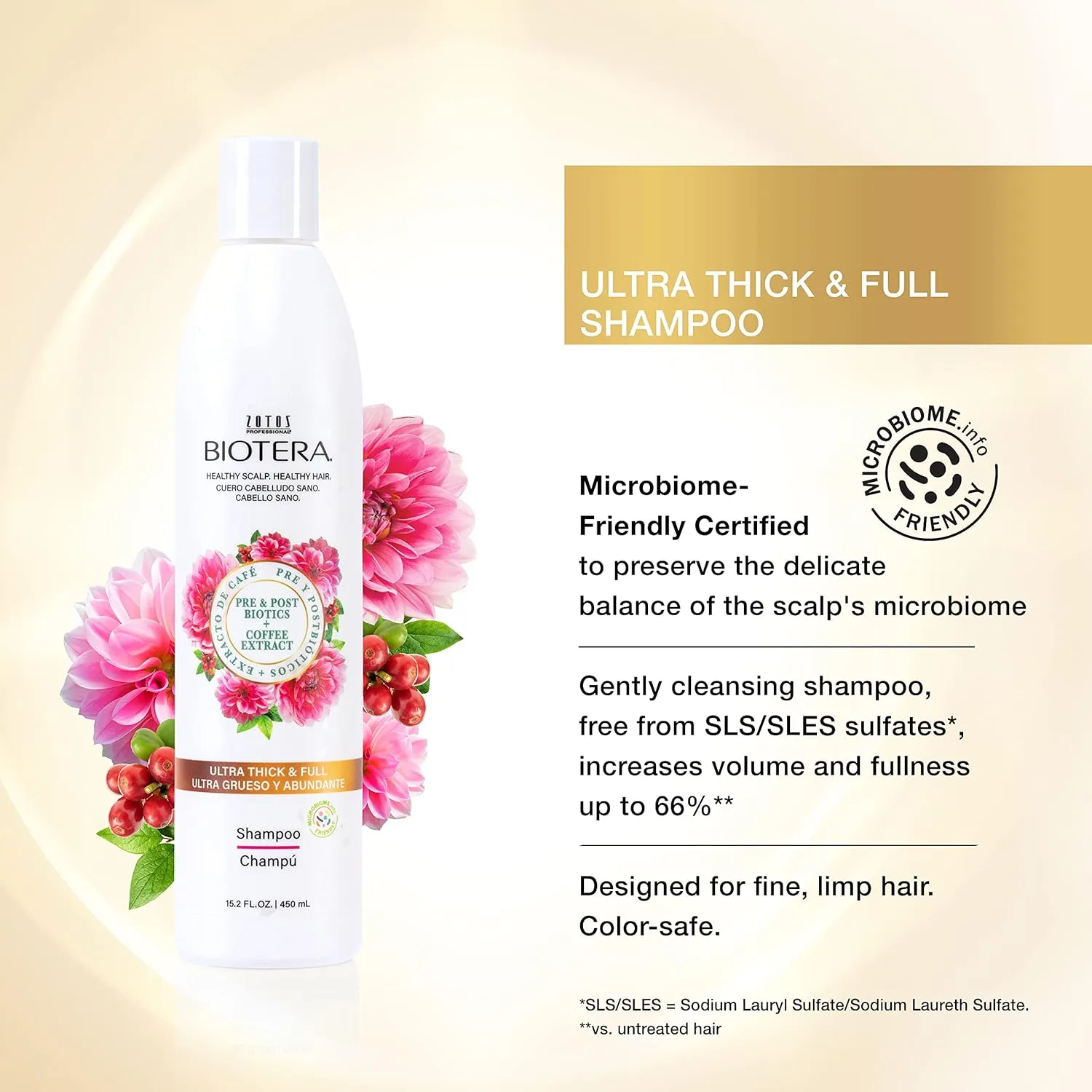 Biotera Ultra Thick & Full Volumizing Shampoo | Increases Volume to Fine, Limp Hair | Microbiome Friendly | Vegan & Animal Test Free | Paraben Free | Color-Safe