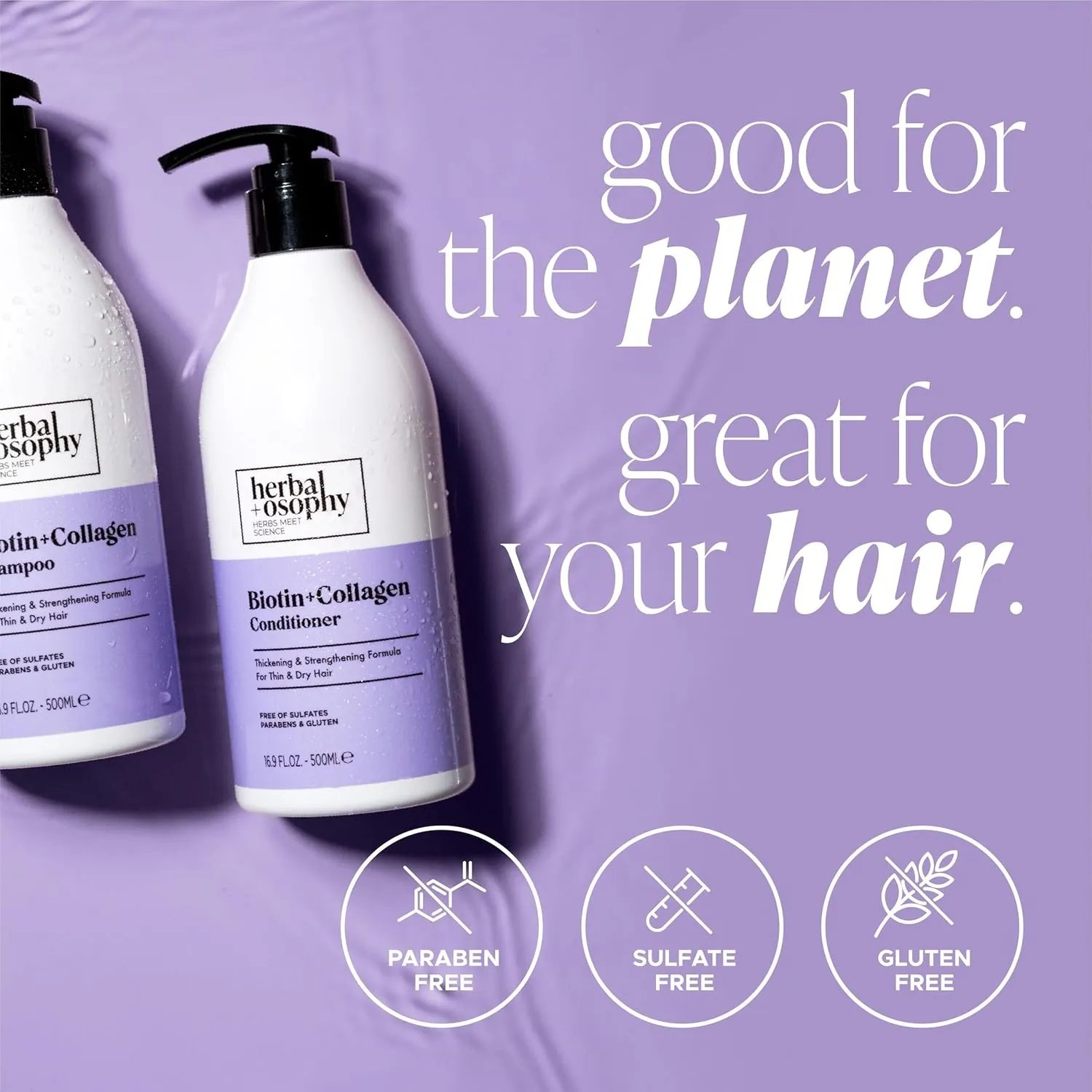 Biotin & Collagen Shampoo & Conditioner Set, Hair Growth Thickening, Repair Dry, Damaged Hair Set, Infused with Vitamin B7 & Argan Oil, Sulfate, Parabens and Gluten Free, 2 x 16.9 Fl Oz