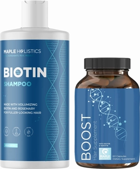 Biotin Vitamins and Shampoo for Thinning Hair - Sulfate Free Volumizing Shampoo for Women and Men with Keratin Rosemary and Tea Tree Essential Oil - Biotin Vitamins for Hair Skin and Nail Growth