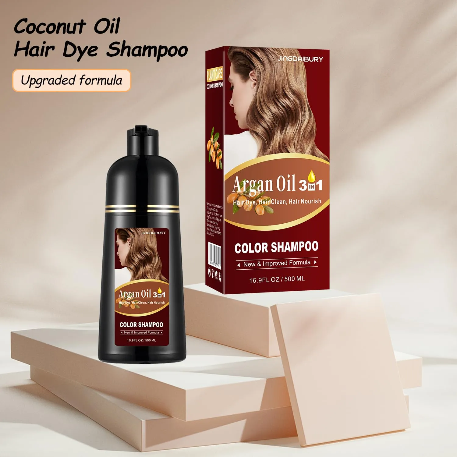 Black Argan Oil Hair Dye - 16.9 Fl Oz, 3 in 1 Semi-Permanent Color Shampoo, Easy To Use (Black)