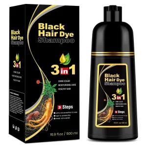 Black Hair Dye Shampoo 3 in 1 for Gray Hair Coverage, Hair Color Shampoo for Women Men, Natural Herbal Ingredients Shampoo Para Pintar el Cabello (16.9 Oz)