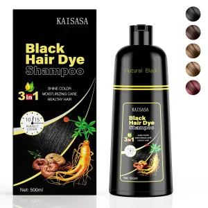 Black Hair Dye Shampoo 3 in 1, Hair Color Shampoo for Women and Men, Natural Hair Dye to Cover Gray Hair, Herbal Ingredient for Grey Hair Coverage 500ml (Black)