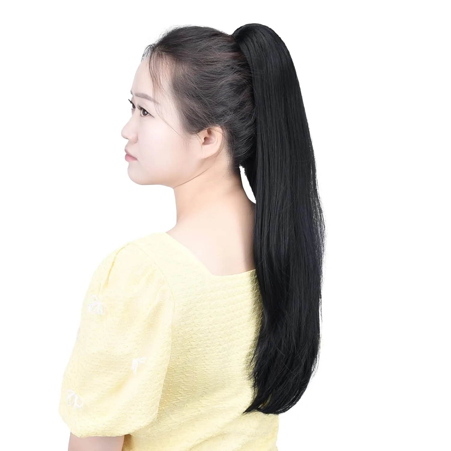 Black Ponytail Extension Synthetic Clip Claw Pony tails 22" Straight 5.5 OZ Fake Hairpieces Women Yaki Fluffy¬ Tangled