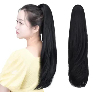 Black Ponytail Extension Synthetic Clip Claw Pony tails 22" Straight 5.5 OZ Fake Hairpieces Women Yaki Fluffy¬ Tangled