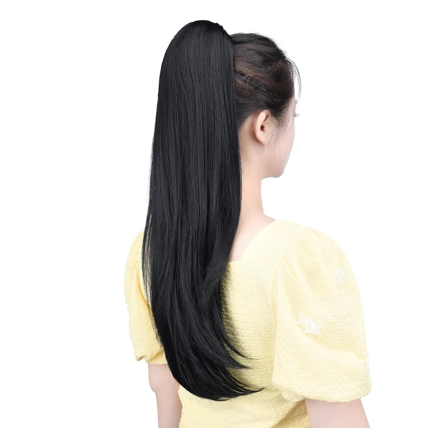 Black Ponytail Extension Synthetic Clip Claw Pony tails 22" Straight 5.5 OZ Fake Hairpieces Women Yaki Fluffy¬ Tangled