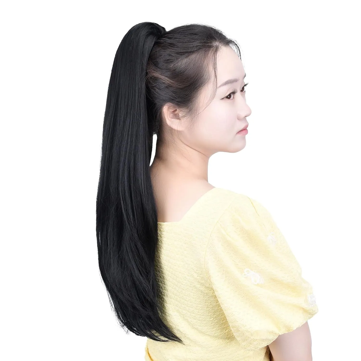 Black Ponytail Extension Synthetic Clip Claw Pony tails 22" Straight 5.5 OZ Fake Hairpieces Women Yaki Fluffy¬ Tangled