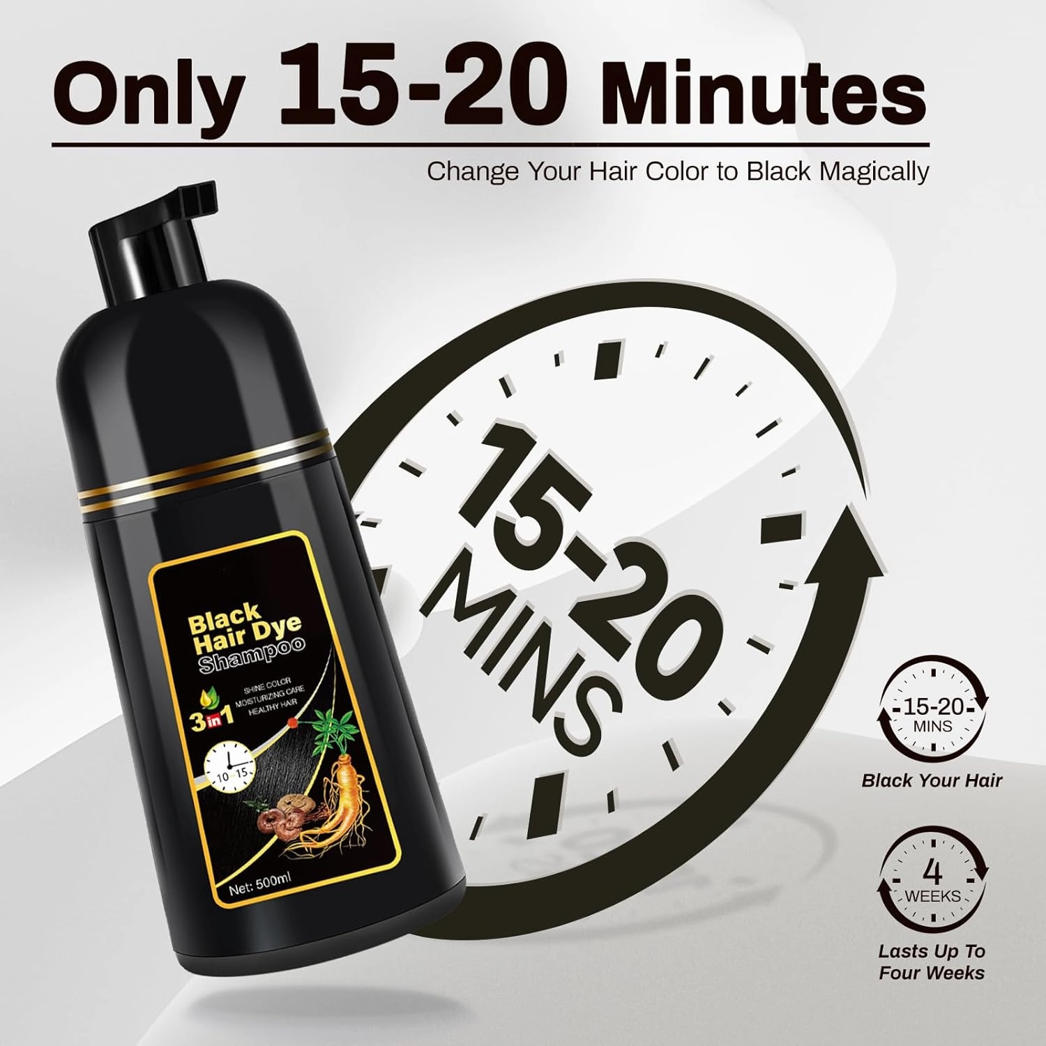 Black Hair Dye Shampoo 3 in 1 Champu Para Canas for Gray Hair Coverage, Natural Herbal Black Hair Color Shampoo for Women, shampoo para pintar el cabello