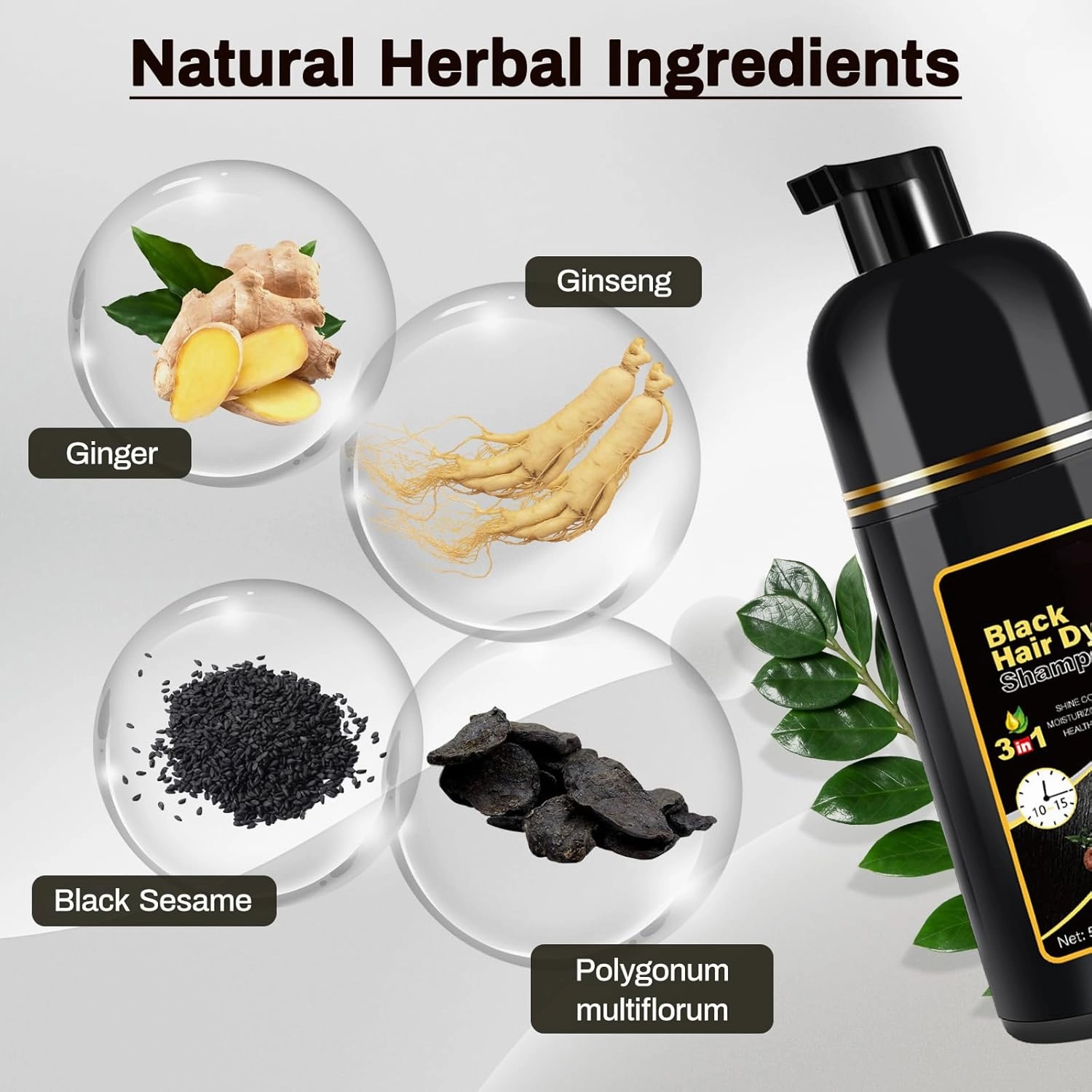 Black Hair Dye Shampoo 3 in 1 Champu Para Canas for Gray Hair Coverage, Natural Herbal Black Hair Color Shampoo for Women, shampoo para pintar el cabello