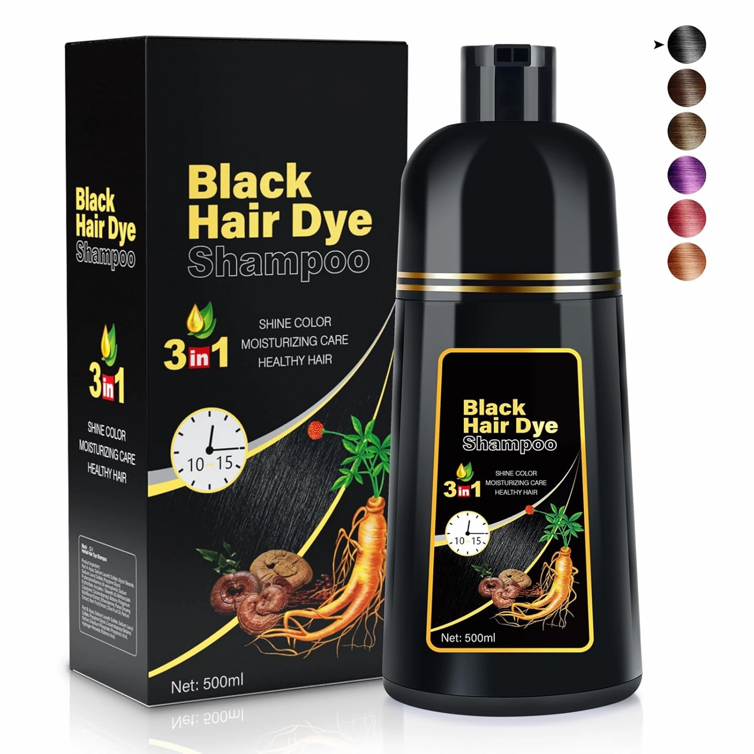 Black Hair Dye Shampoo 3 in 1 Champu Para Canas for Gray Hair Coverage, Natural Herbal Black Hair Color Shampoo for Women, shampoo para pintar el cabello