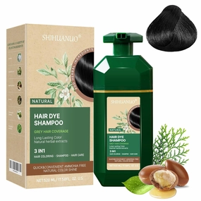 Black Hair Dye Shampoo 3 in 1 for Gray Hair Coverage, Herbal Ingredients Natural Shampoo Black Hair Dye for Women & Men/Ammonia-Free 520ml