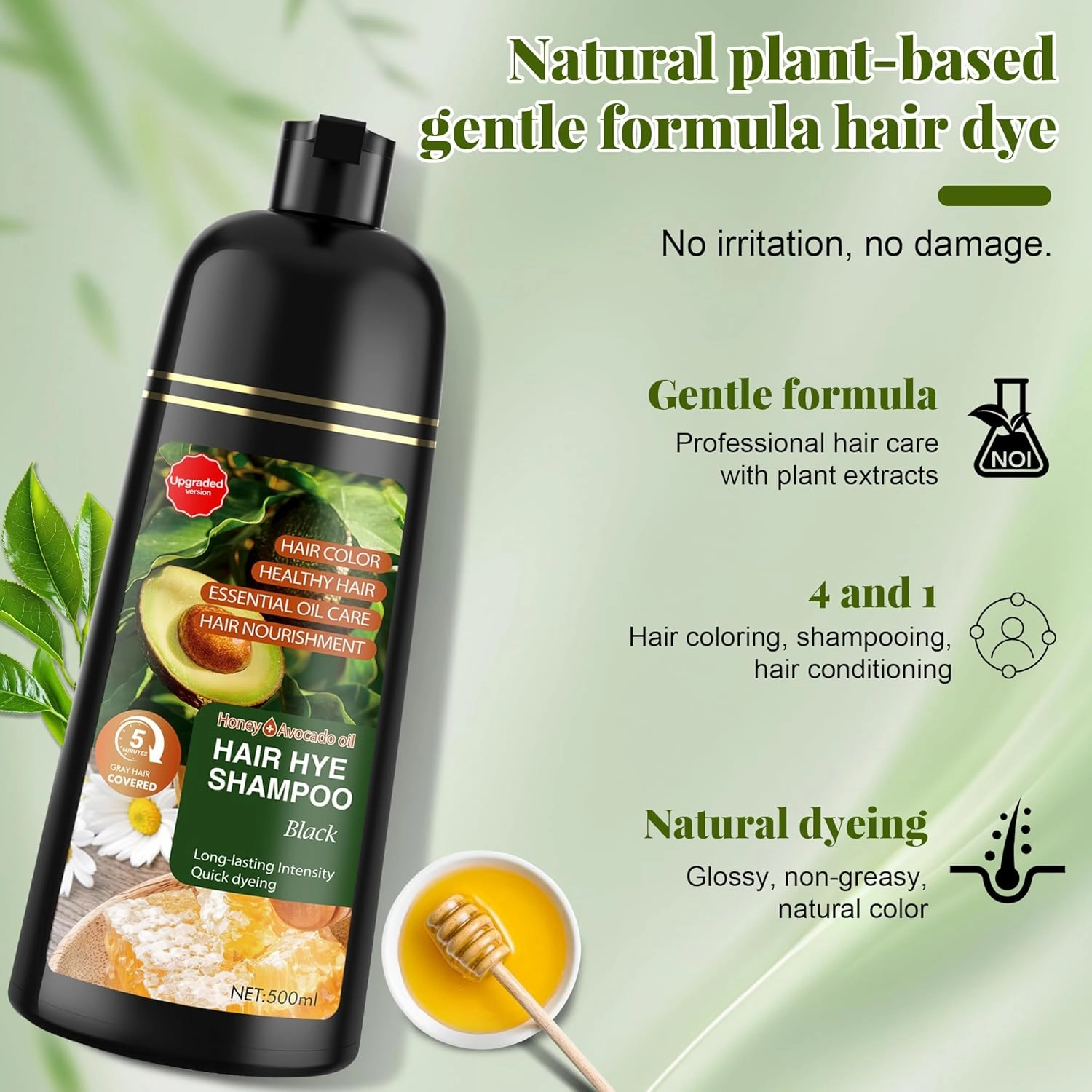 Black Hair Dye Shampoo 3 in 1 for Women & Men 100% Gray Hair Coverage - Herbal Ingredients Natural Plant Hair Color - Hair Dye in Minutes 17.6 Fl Oz