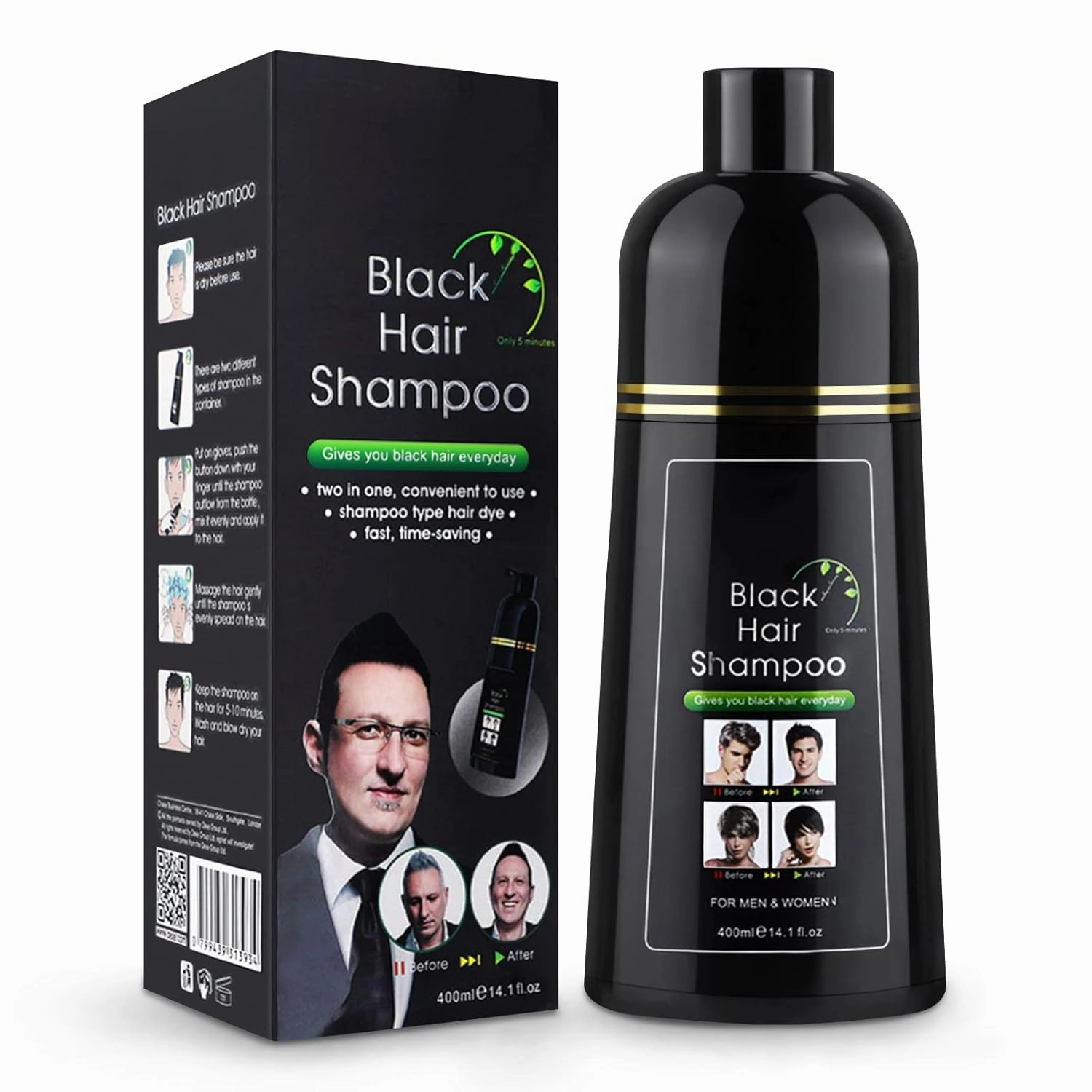 Black Hair Dye Shampoo, 3 In 1 Hair Color Shampoo for Women, Easy to Use Semi Permanent Hair Color for Gray Hair Coverage, Herbal Ingredients Black Shampoo Para Canas Mujer, Champu Para Pintar el Pelo