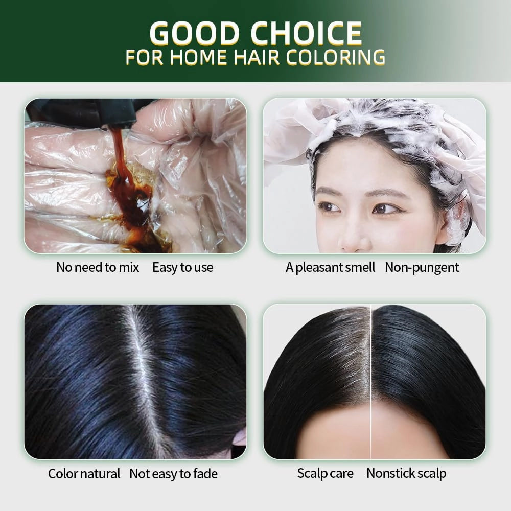 Black Hair Dye Shampoo 3 in 1 Herbal Natural Dye Cover Gray, for Women/Men Hair Color for Grey Coverage (Black)