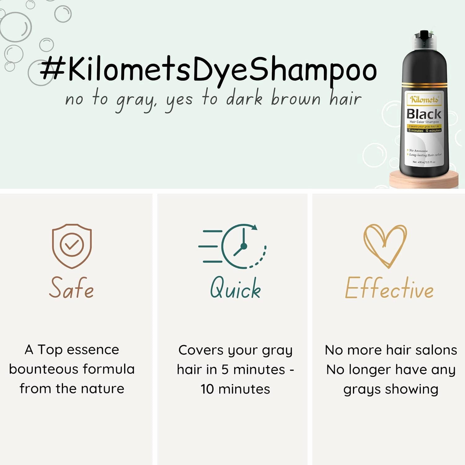 BLACK Hair Dye Shampoo 400ml- 100% Grey Coverage in Minutes- Ammonia Free Hair Color Shampoo Cover Gray Silver Hair- Instant Darkening Coloring At Home- Gift for Mom Dad