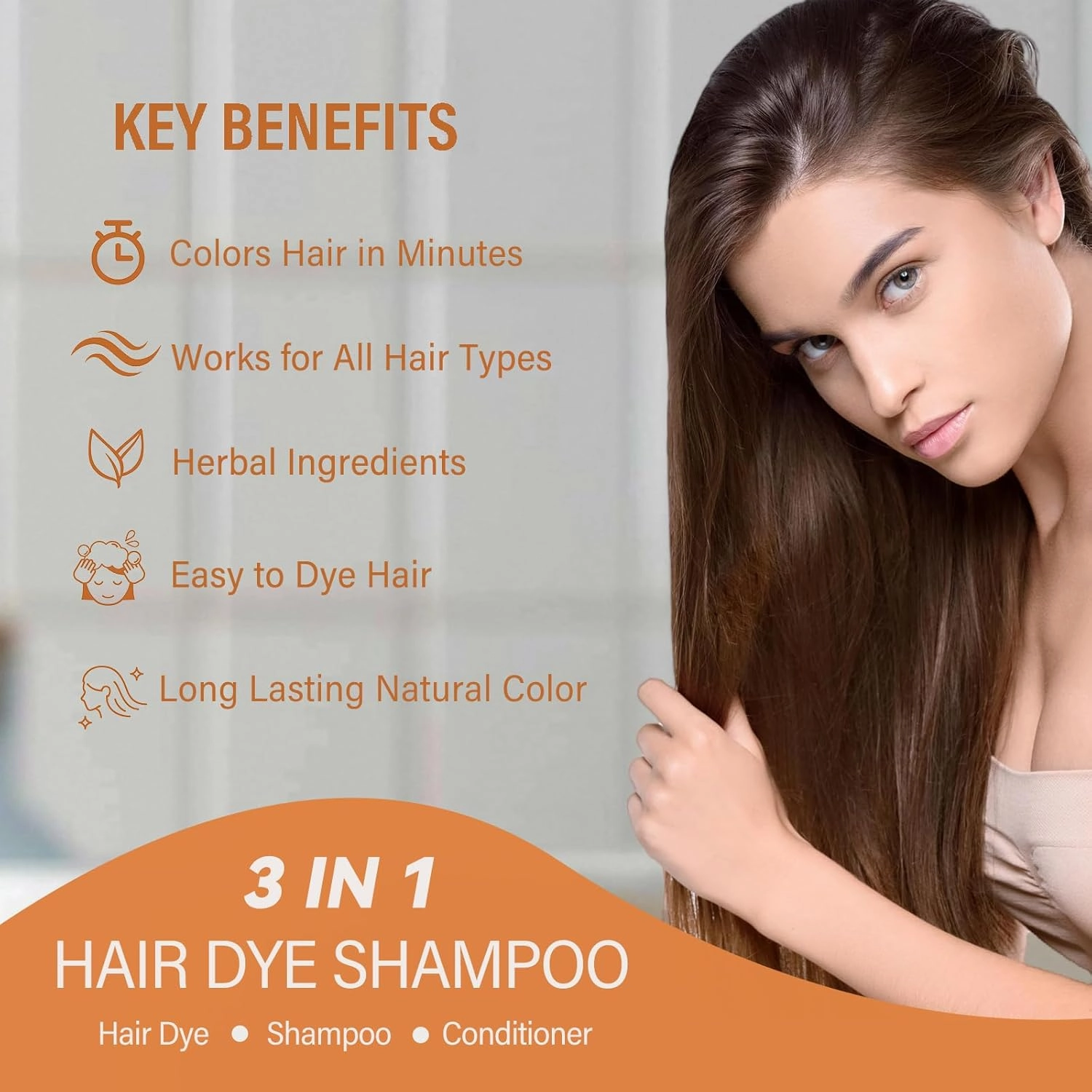 Black Hair Dye Shampoo for Gray Coverage, Instant Hair Color Shampoo, Long Lasting Black Hair Shampoo, Champu Para Canas, Gentle & Fast, Easy to Use, 16.90 Fl Oz