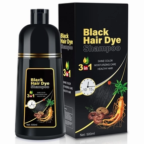 Black Hair Dye Shampoo for Gray Hair, Instant 3-in-1 Color Shampoo for Women and Men, Herbal Ingredients, 100% Grey Coverage, 500ML