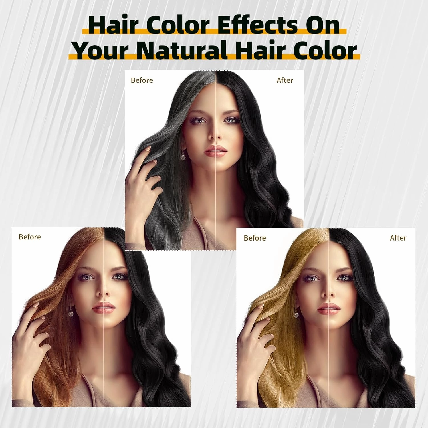 Black Hair Dye Shampoo for Gray Hair, Instant 3-in-1 Color Shampoo for Women and Men, Herbal Ingredients, 100% Grey Coverage, 500ML