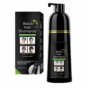 Black Hair Dye Shampoo for Gray Hair, Semi-Permanent Hair Color Shampoo for Women and Men, Simple to Use and Lasts 30 Days-Fast Acting, Herbal Ingredients and Ammonia Free (14 Fl oz)