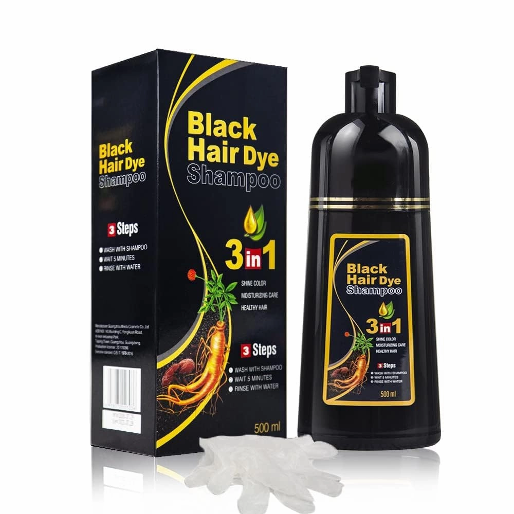 Black Hair dye shampoo Herbal 3 in 1 Hair Dye Instant Black Hair Shampoo for Women & Men 500ML