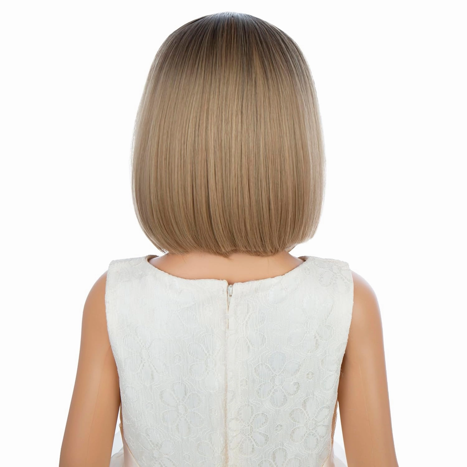 Black Ombre Blonde Bob Wig for Kids Child Short Ombre Blonde Straight Wig Girls Bob Wigs with Bangs Heat Resistant Synthetic Hair with Cap