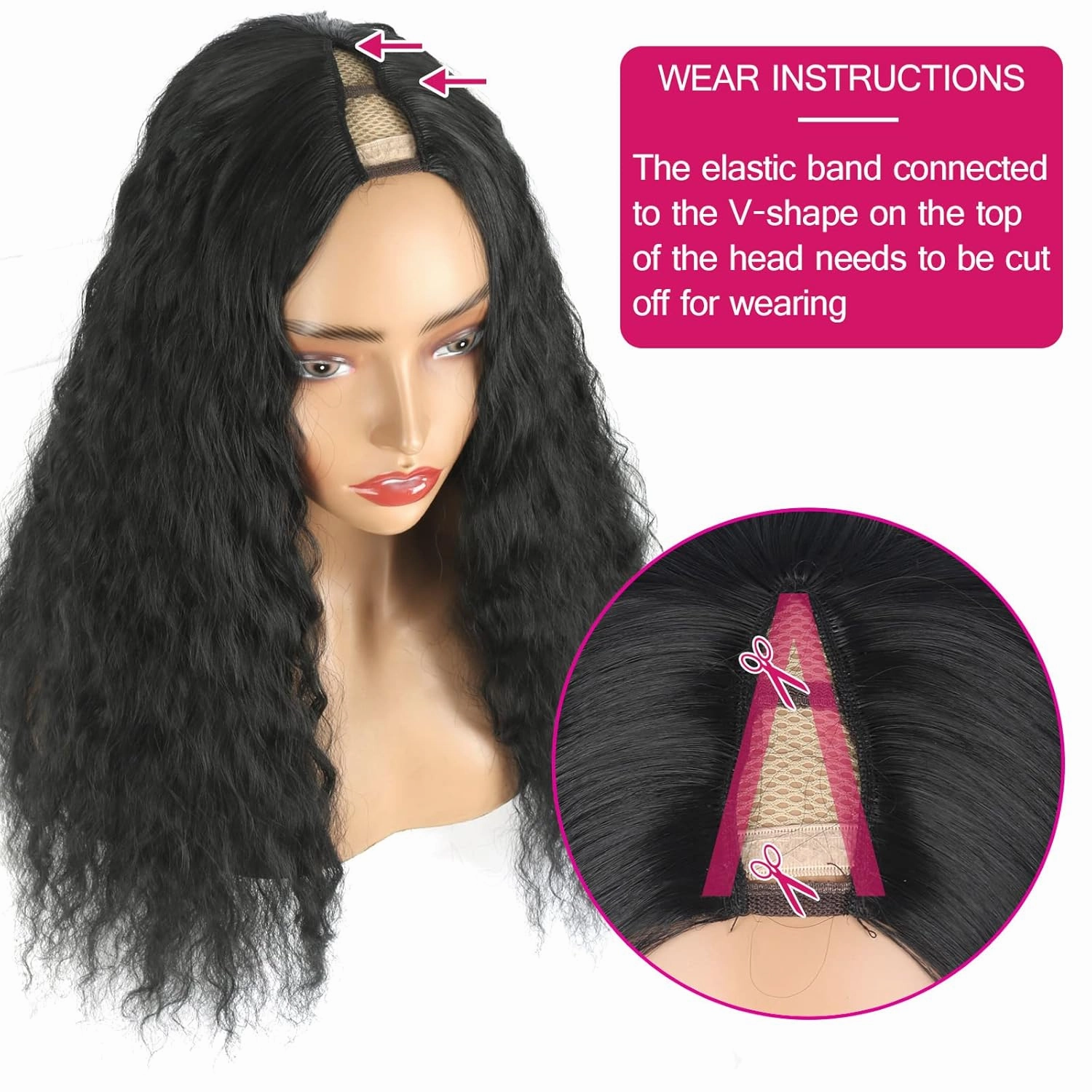Black V Part Wig - Kinky Curly Synthetic Hair, 22inch Upgrade U Part Wig, No Leave Out, Half Wigs for Black Women, Beginner Friendly
