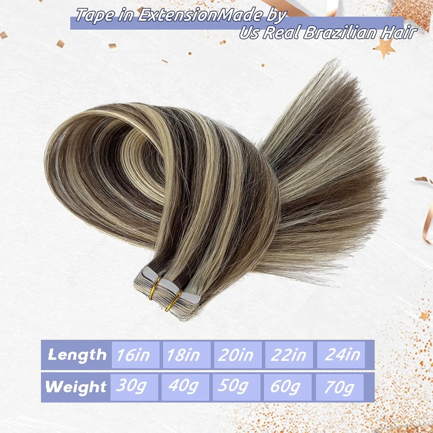 Blonde Tape in 100% Real Hair Extensions Human Hair,Light Brown to Blonde Highlights Soft Straight Skin Weft Remy Human Hair Extensions Tape in 30G/20Pieces Invisible Hair Extensions Tape in for Women