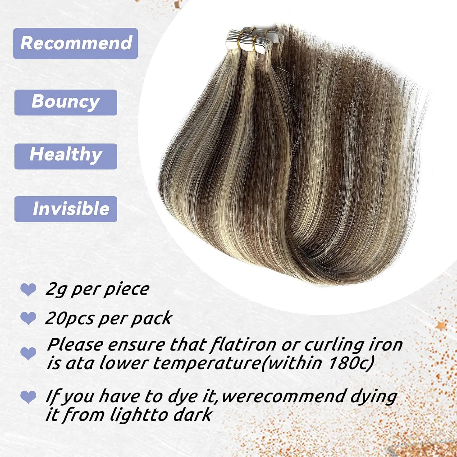 Blonde Tape in 100% Real Hair Extensions Human Hair,Light Brown to Blonde Highlights Soft Straight Skin Weft Remy Human Hair Extensions Tape in 30G/20Pieces Invisible Hair Extensions Tape in for Women