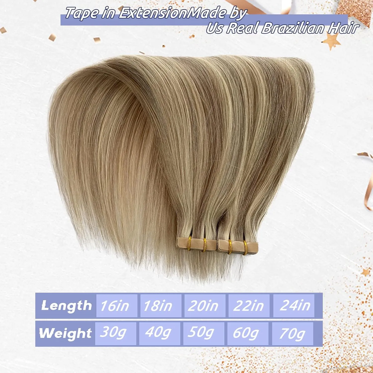Blonde Tape in Hair Extensions Human Hair,Tape in Ash Blonde Highlights and Brown White Platinum Blonde Hair Extensions Attached Invisible Seamless Skin Weft Adhesive Tape on 100% Real Human Hair 16"
