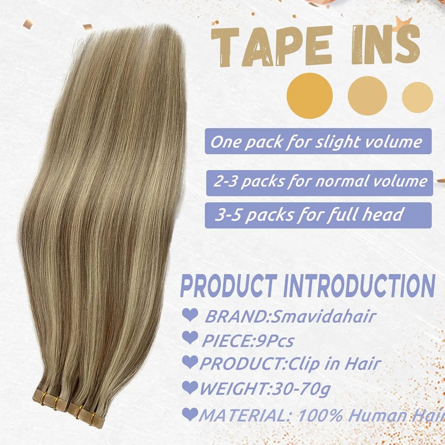 Blonde Tape in Hair Extensions Human Hair,Tape in Ash Blonde Highlights and Brown White Platinum Blonde Hair Extensions Attached Invisible Seamless Skin Weft Adhesive Tape on 100% Real Human Hair 16"