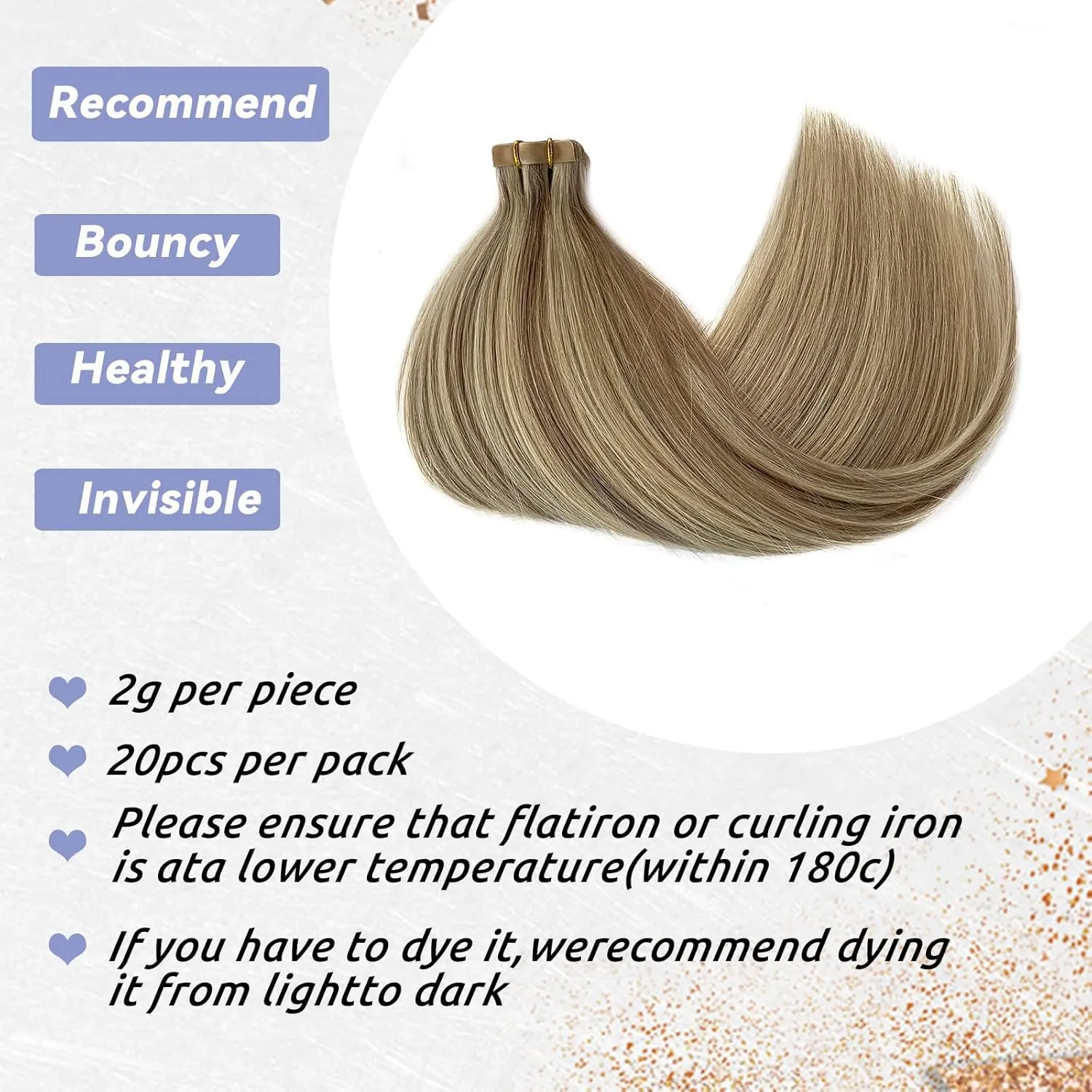 Blonde Tape in Hair Extensions Human Hair,Tape in Ash Blonde Highlights and Brown White Platinum Blonde Hair Extensions Attached Invisible Seamless Skin Weft Adhesive Tape on 100% Real Human Hair 16"