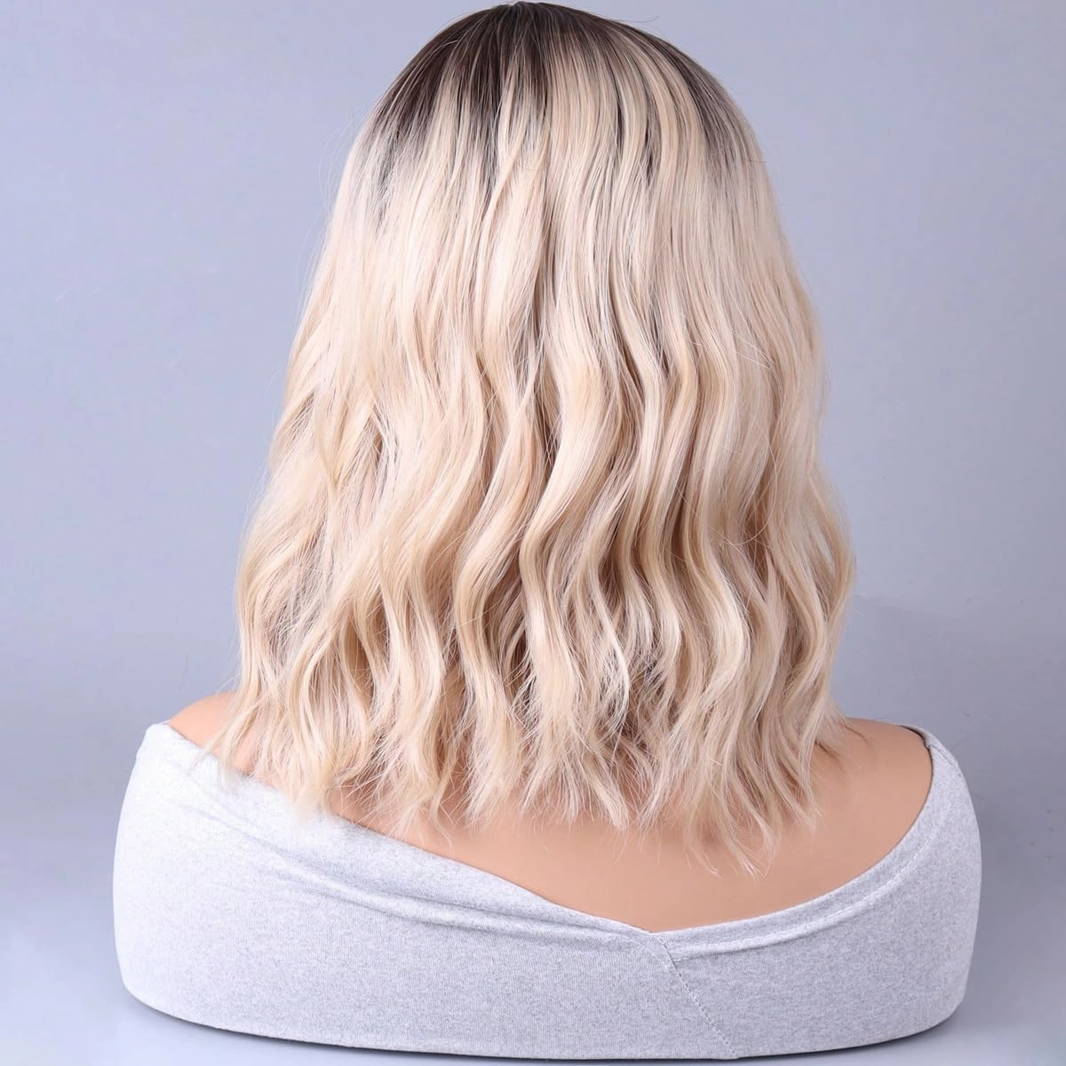 Blonde Ombre Bob Wig - Short Curly Wavy With Bangs, Heat Resistant Synthetic Hair Wig for Daily Use & Cosplay