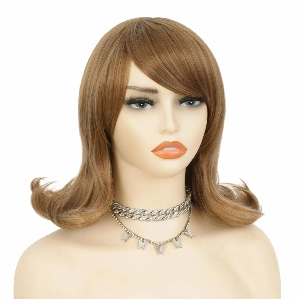 Blonde Short Wigs for Women with Bangs 60s 70s 80s Synthetic Heat Resistant Fiber Wig Halloween Cosplay Daily Hair Wig